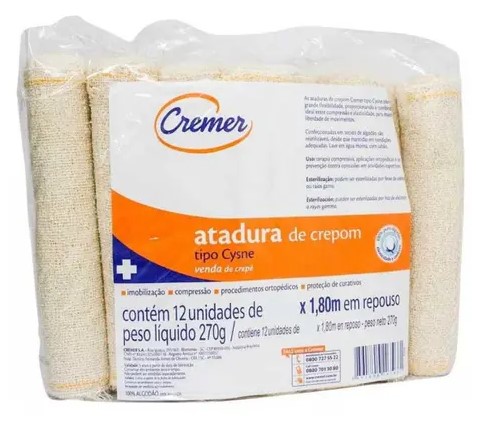 ATADURA CREPOM CYSNE CREMER 15CM X1,80M EM REPOUSO