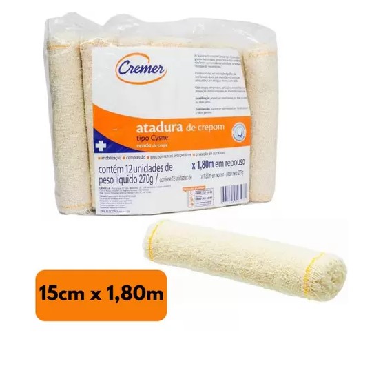 ATADURA CREPOM CYSNE CREMER 15CM X1,80M EM REPOUSO