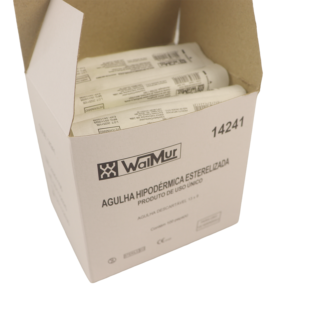 Agulha Hipodérmica Descartável 13 X 09 20G X 1/2" para uso veterinário