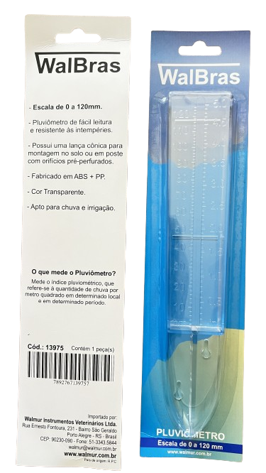PLUVIÔMETRO WALBRAS ESCALA 120 mm - TRANSPARENTE