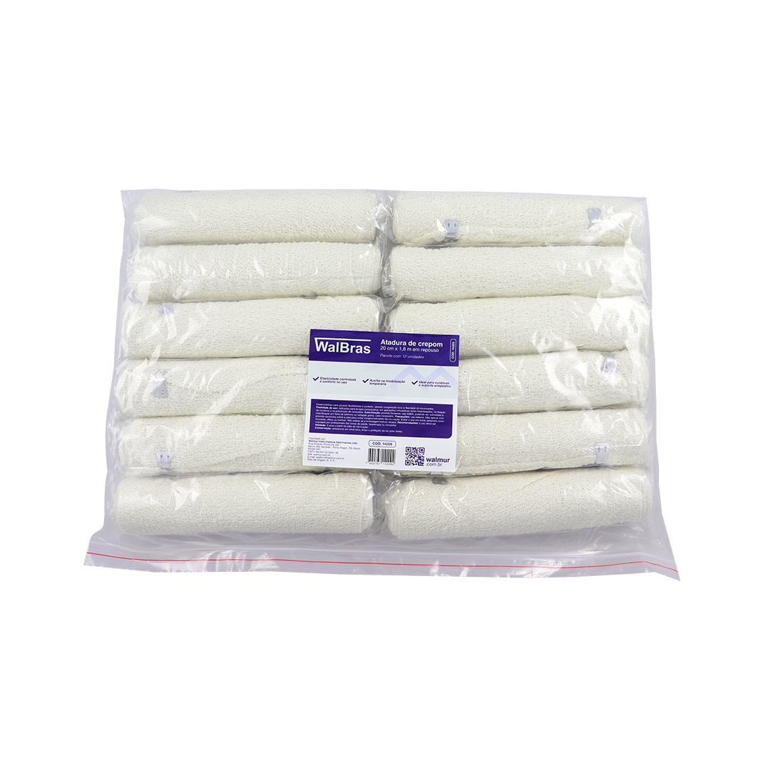 ATADURA CREPOM WALBRAS 20 CM X 1,8 M EM REPOUSO – PACOTE COM 12 UNIDADES