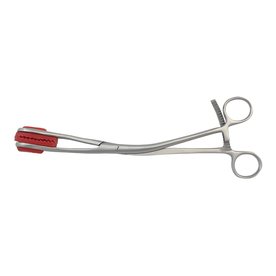 PINÇA OBSTETRICA / UTERINA COM MORDENTES DE BORRACHA 30 CM