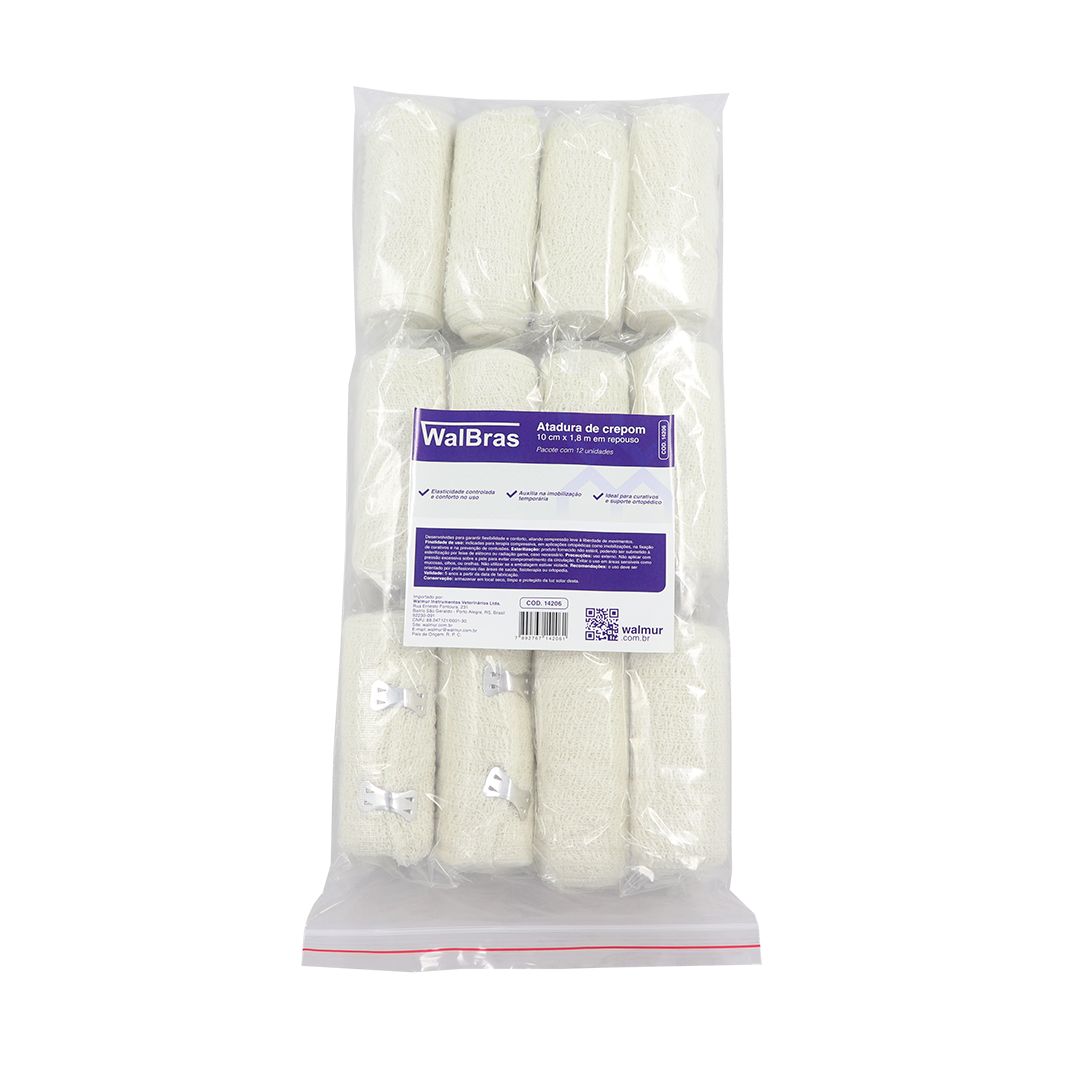 ATADURA CREPOM WALBRAS 10 CM X 1,8 M EM REPOUSO – PACOTE COM 12 UNIDADES