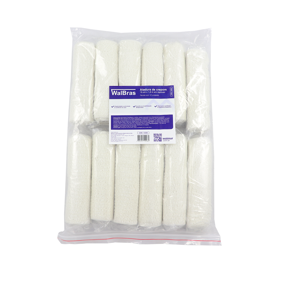 ATADURA CREPOM WALBRAS 15 CM X 1,8 M EM REPOUSO – PACOTE COM 12 UNIDADES