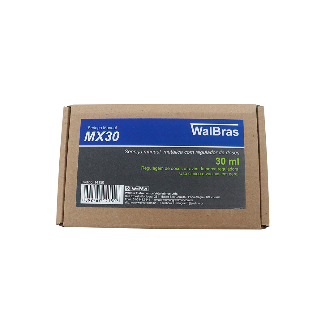 SERINGA MANUAL METÁLICA WALBRAS MX30 - 30ML C/ REG. DE DOSES