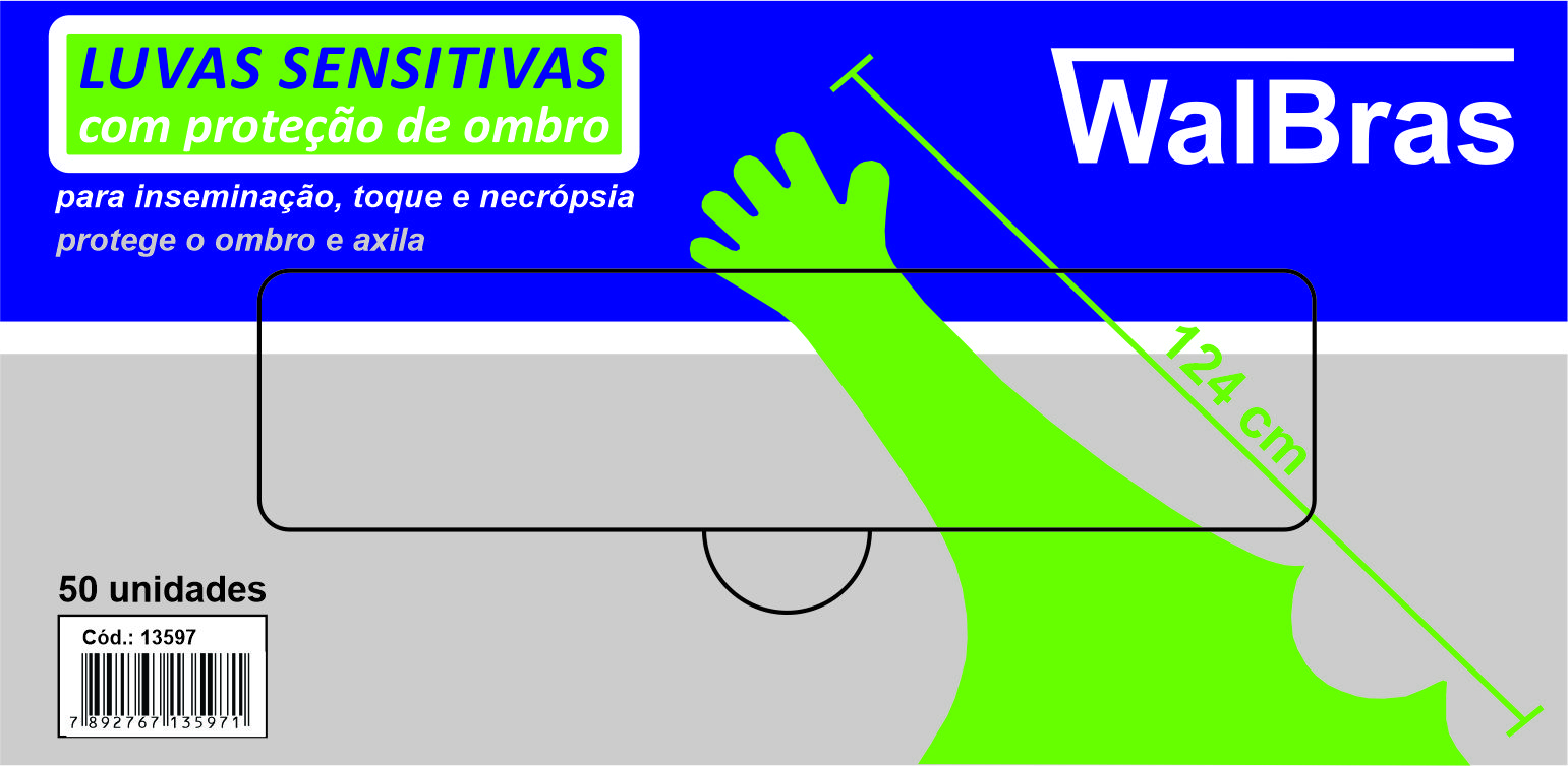 LUVA VETERINÁRIA WALBRAS 124CM C/PROT DE OMBRO CX.C/50 UN.