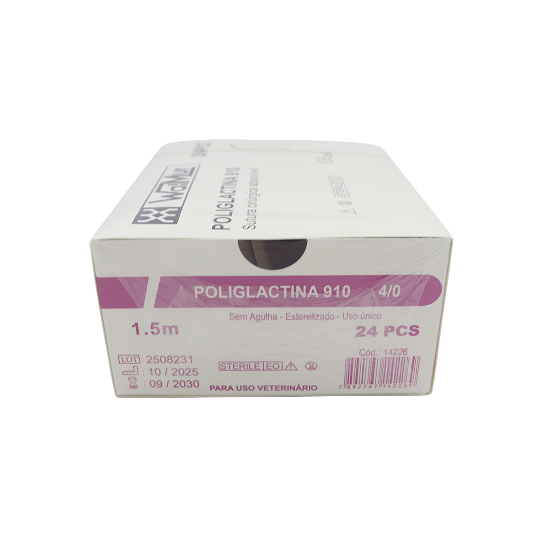 FIO DE SUTURA CIRÚRGICA POLIGLACTINA N° 4/0 CAIXA COM 24 UNIDADES -  SEM AGULHA