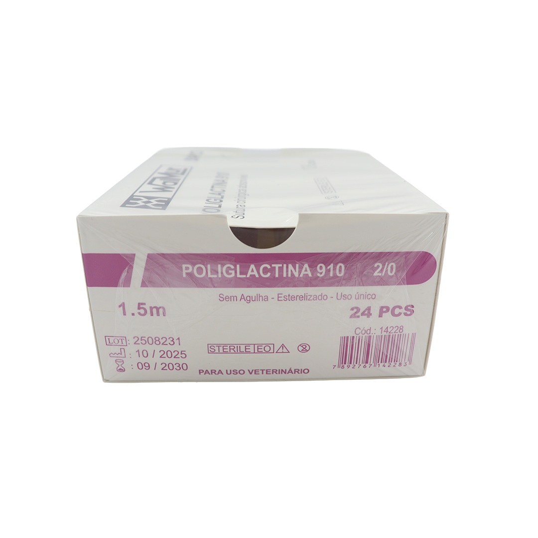 FIO DE SUTURA CIRÚRGICA POLIGLACTINA N° 2/0 CAIXA COM 24 UNIDADES -  SEM AGULHA