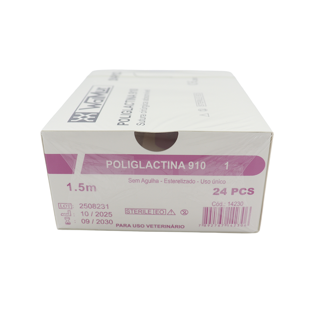 FIO DE SUTURA CIRÚRGICA POLIGLACTINA N° 1 CAIXA COM 24 UNIDADES -  SEM AGULHA