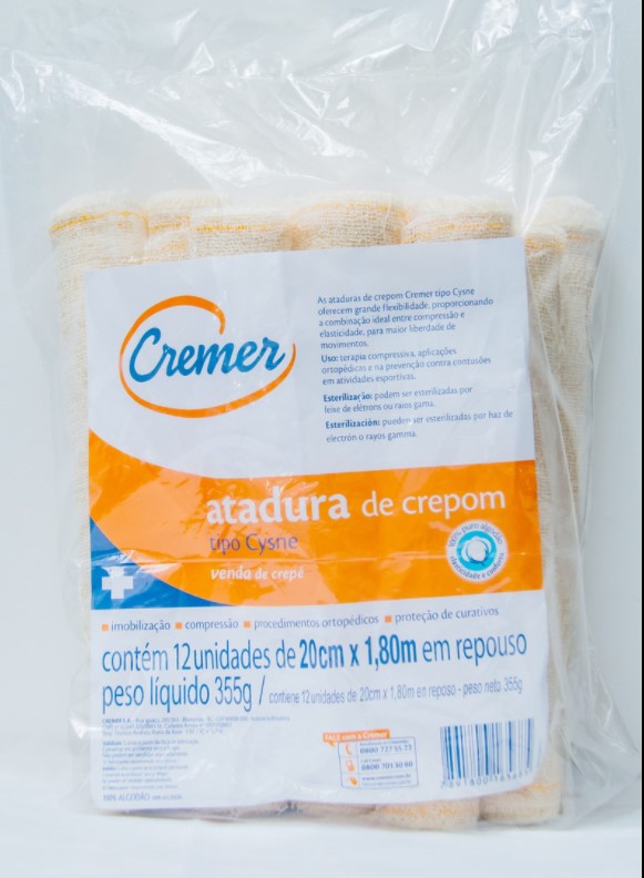 ATADURA CREPOM CYSNE CREMER 20CM X1,80M EM REPOUSO