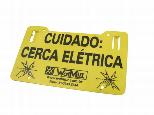 Placa Indicadora de Cerca Elétrica Rural e Residencial Amarela Tamanho 13cm x 22cm